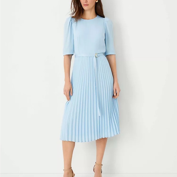 ann taylor belted pleated midi dress Ann Taylor Petite Belted Pleated Dress Midnight Fig Women's